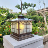 Elegant Square Glass Solar Outdoor Table Lamp Bronze Image - 11