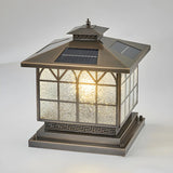 Elegant Square Glass Solar Outdoor Table Lamp Bronze Image - 2