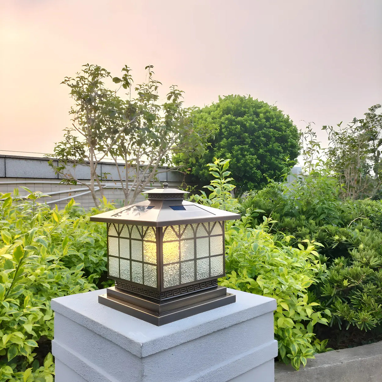 Elegant Square Glass Solar Outdoor Table Lamp Bronze Image - 4