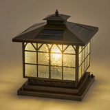 Elegant Square Glass Solar Outdoor Table Lamp Bronze Image - 7