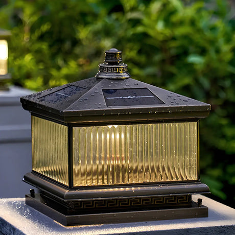 Elegant Square Metal Solar Black Lantern Outdoor Lamp Image - 1