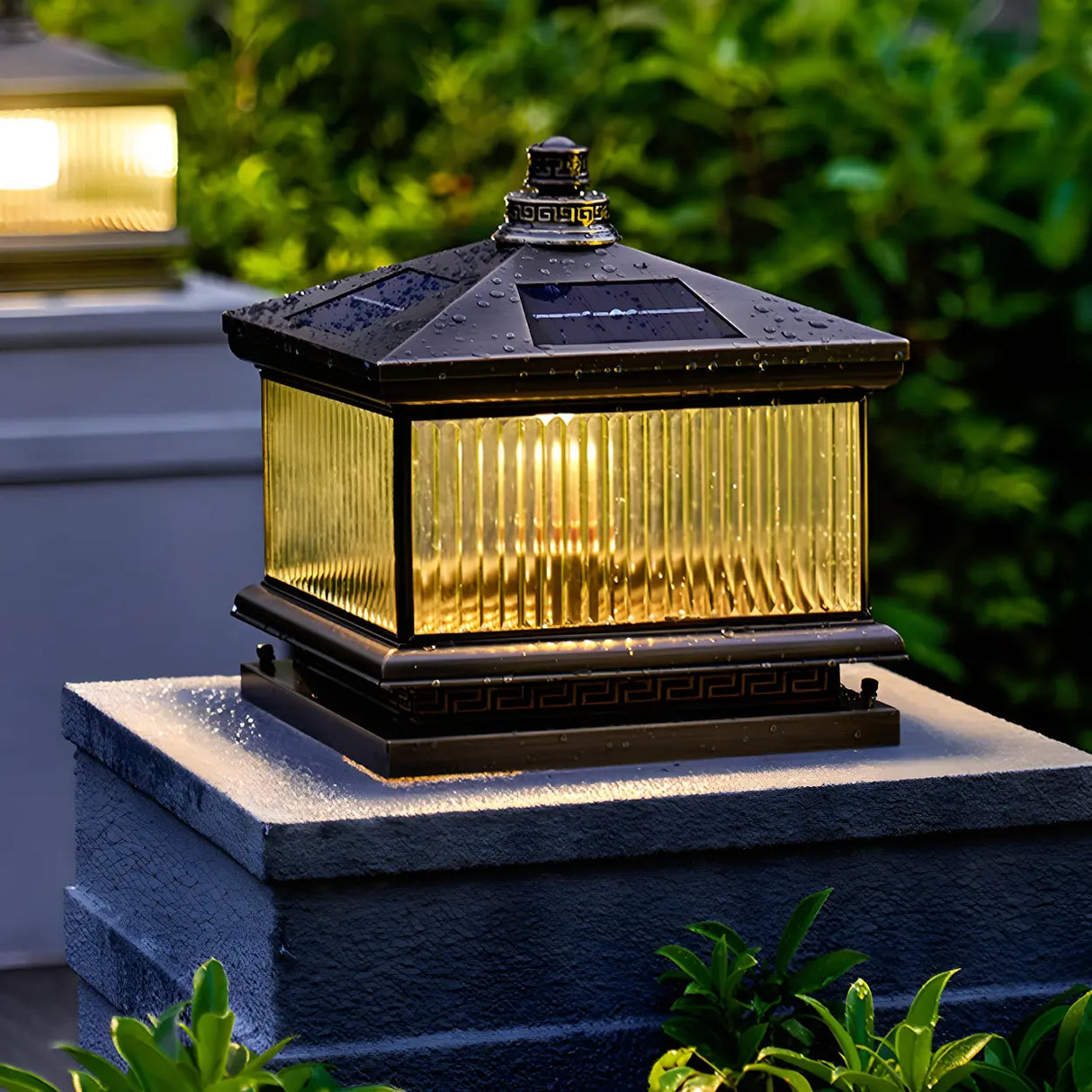 Elegant Square Metal Solar Black Lantern Outdoor Lamp Image - 11