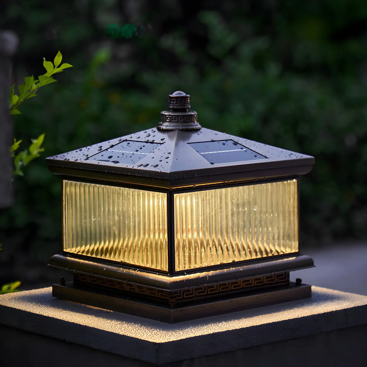 Elegant Square Metal Solar Black Lantern Outdoor Lamp Image - 5