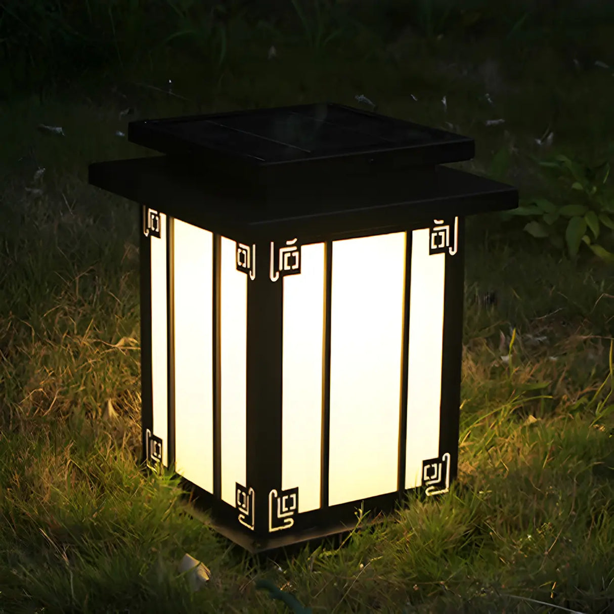 Elegant Square Metal Solar Outdoor Garden Table Lamp Image - 11