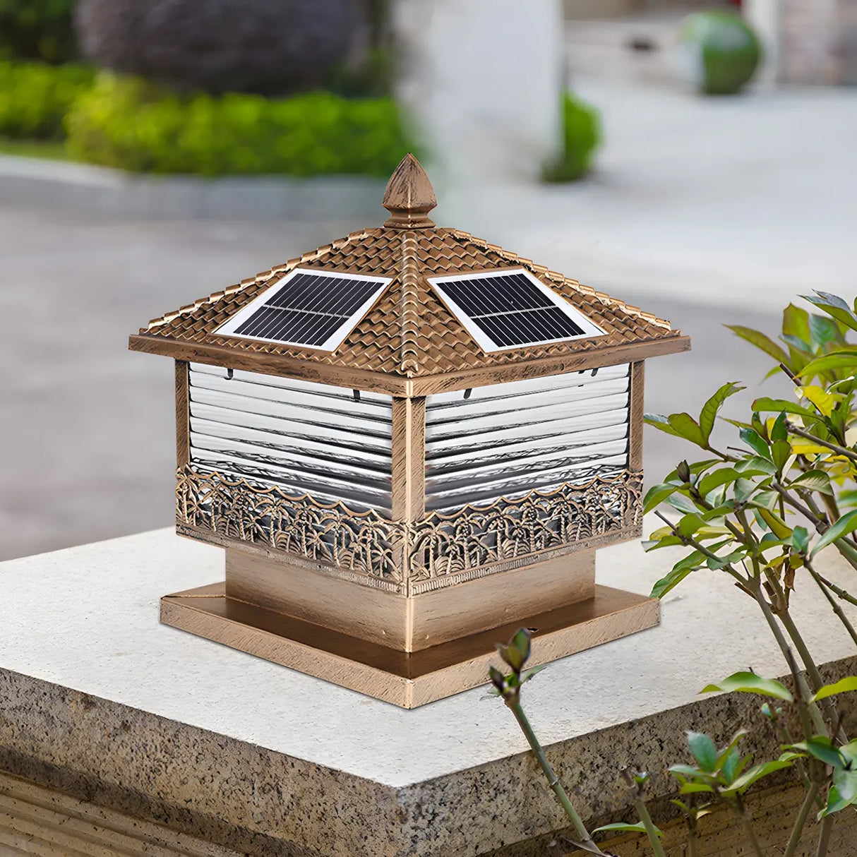 Elegant Square Solar Post Iron Outdoor Table Lamp Black Image - 4