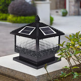 Elegant Square Solar Post Iron Outdoor Table Lamp Black Image - 5