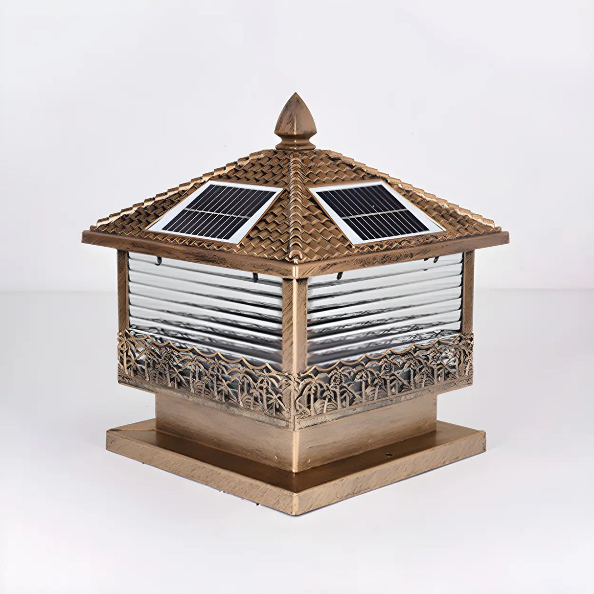 Elegant Square Solar Post Iron Outdoor Table Lamp Black Image - 8