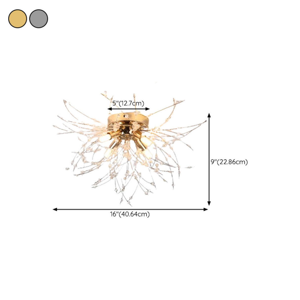 Elegant Starburst Crystal Gold Semi-Flush Mount Light 