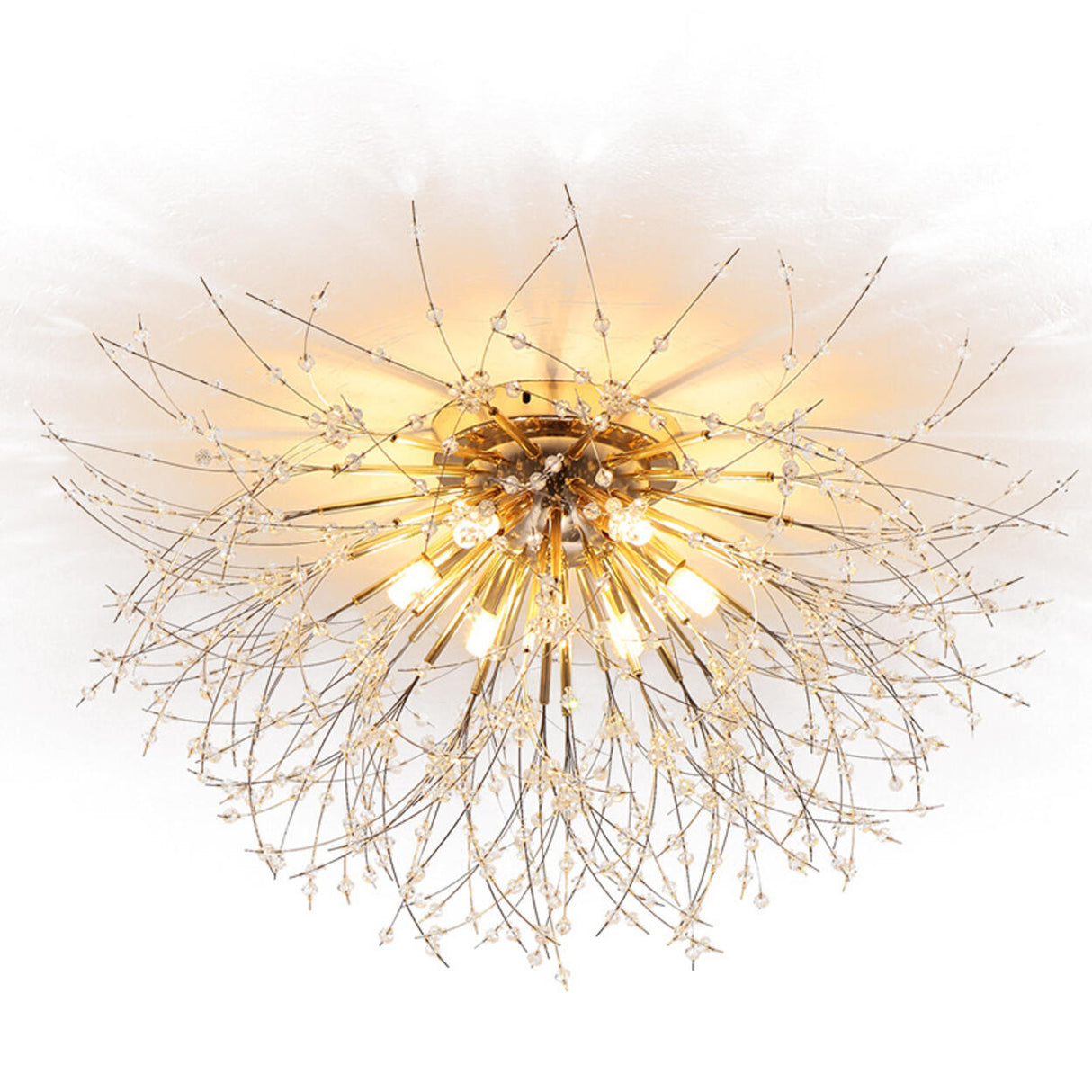 Elegant Starburst Crystal Gold Semi-Flush Mount Light Image - 5