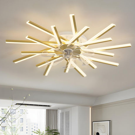 Elegant Starburst Flush Modern Ceiling Fan with Light Image - 1