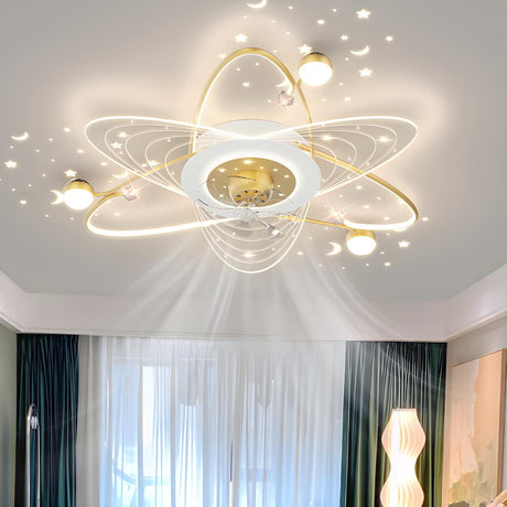 Elegant Starry Sky Ring Track Ceiling Fan with Light Image - 1