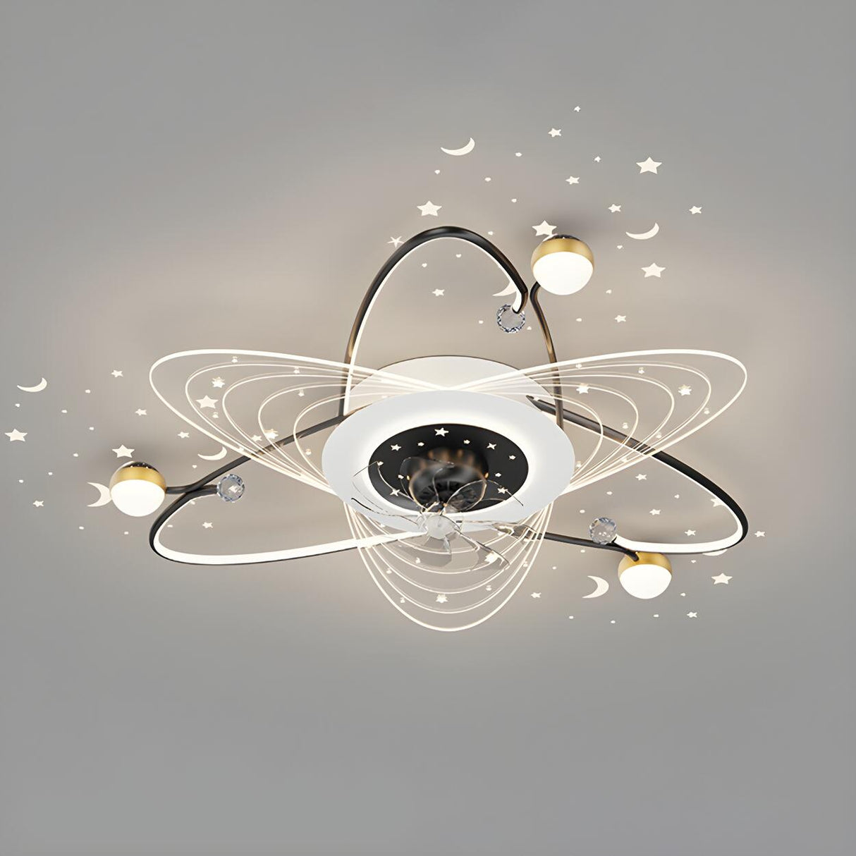 Elegant Starry Sky Ring Track Ceiling Fan with Light Image - 2