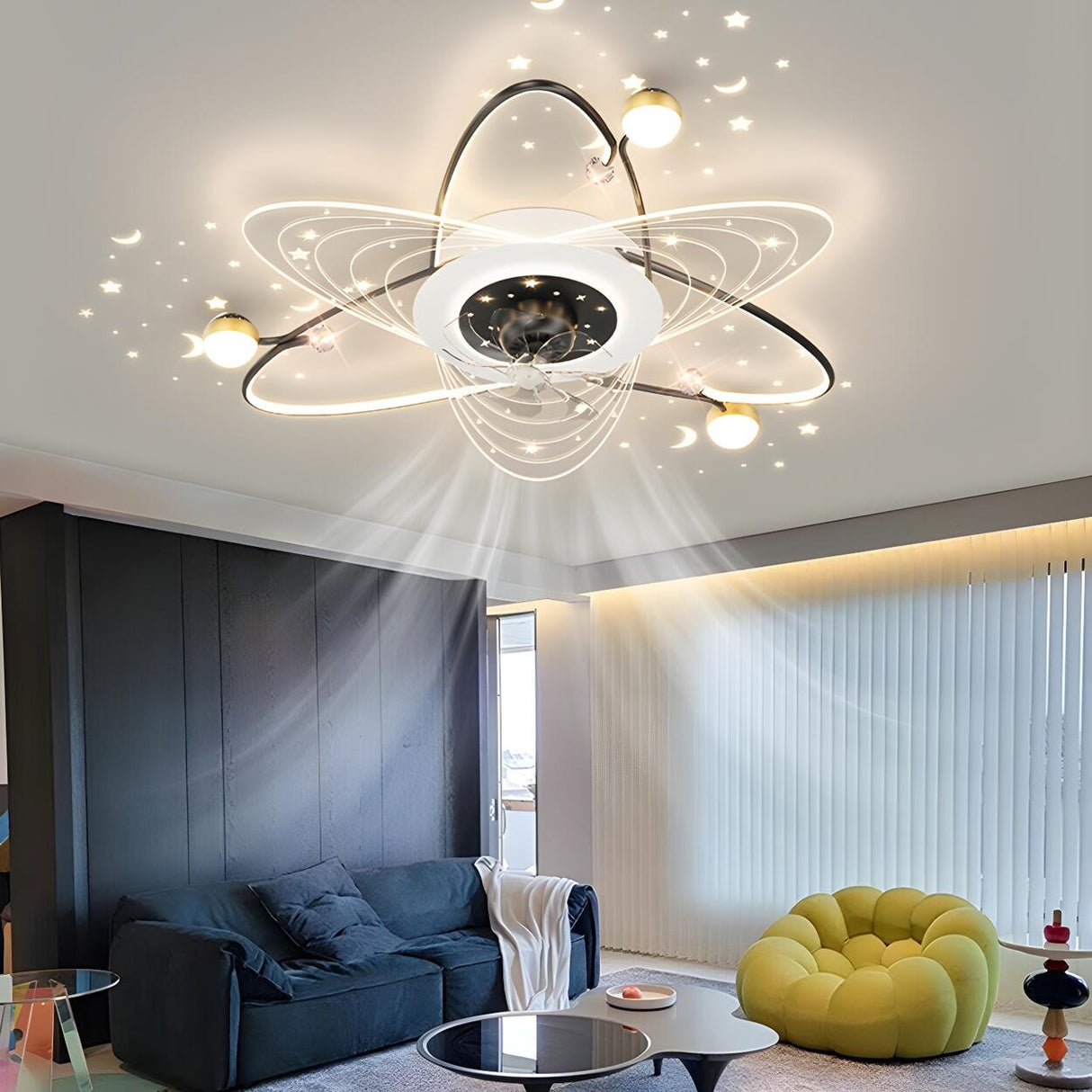 Elegant Starry Sky Ring Track Ceiling Fan with Light Image - 3