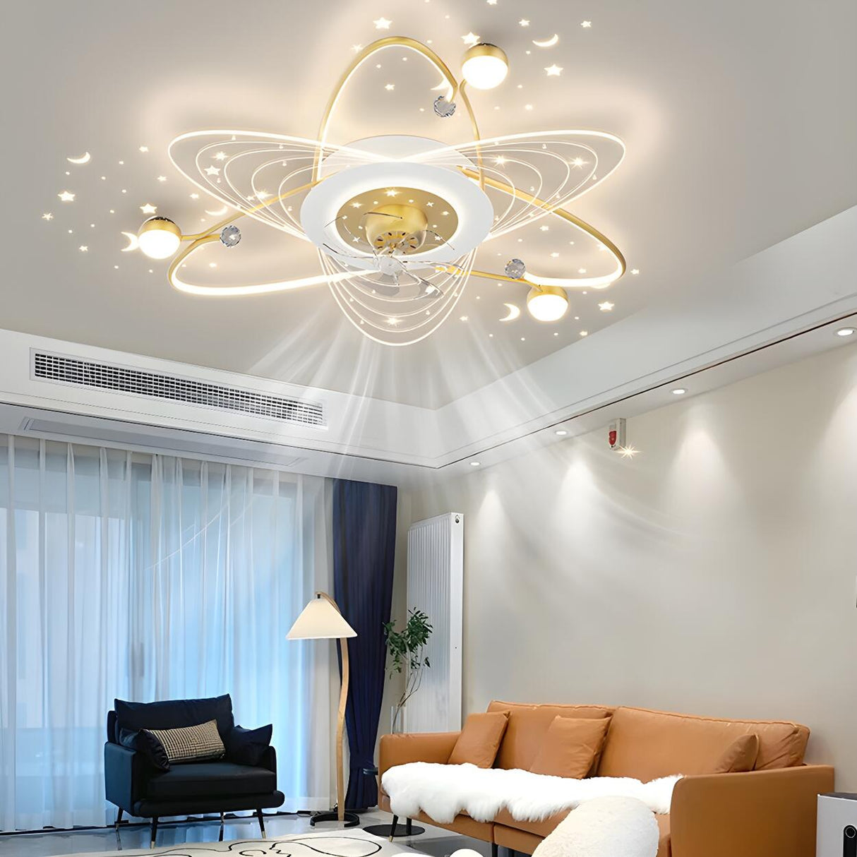 Elegant Starry Sky Ring Track Ceiling Fan with Light Image - 5