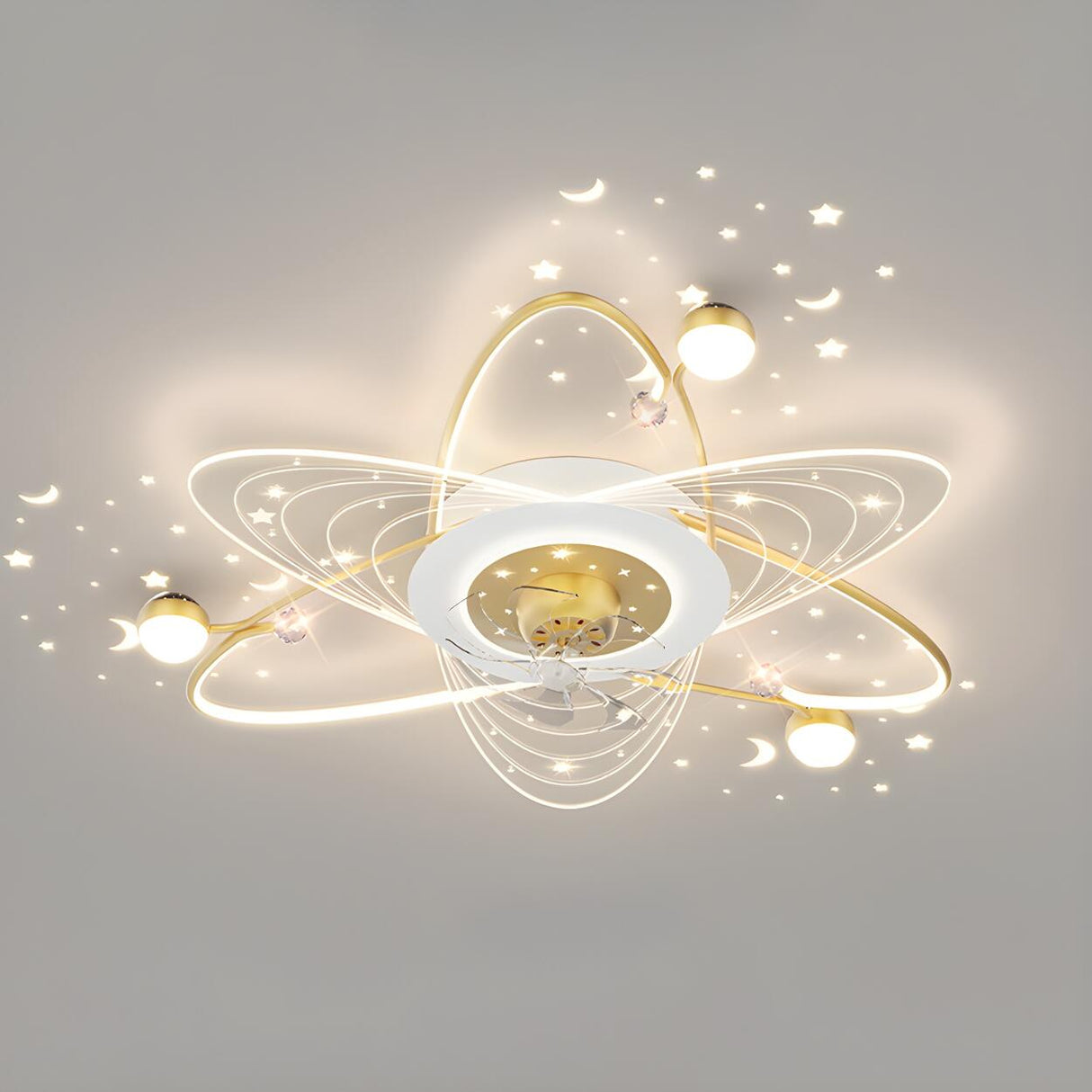 Elegant Starry Sky Ring Track Ceiling Fan with Light Image - 9