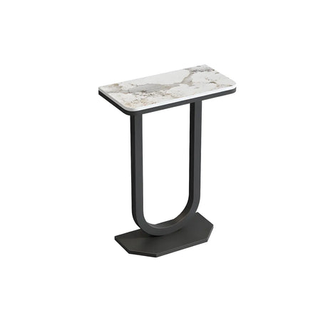 Elegant Stone Top U-Shaped Metal Frame Plant Table Image - 2