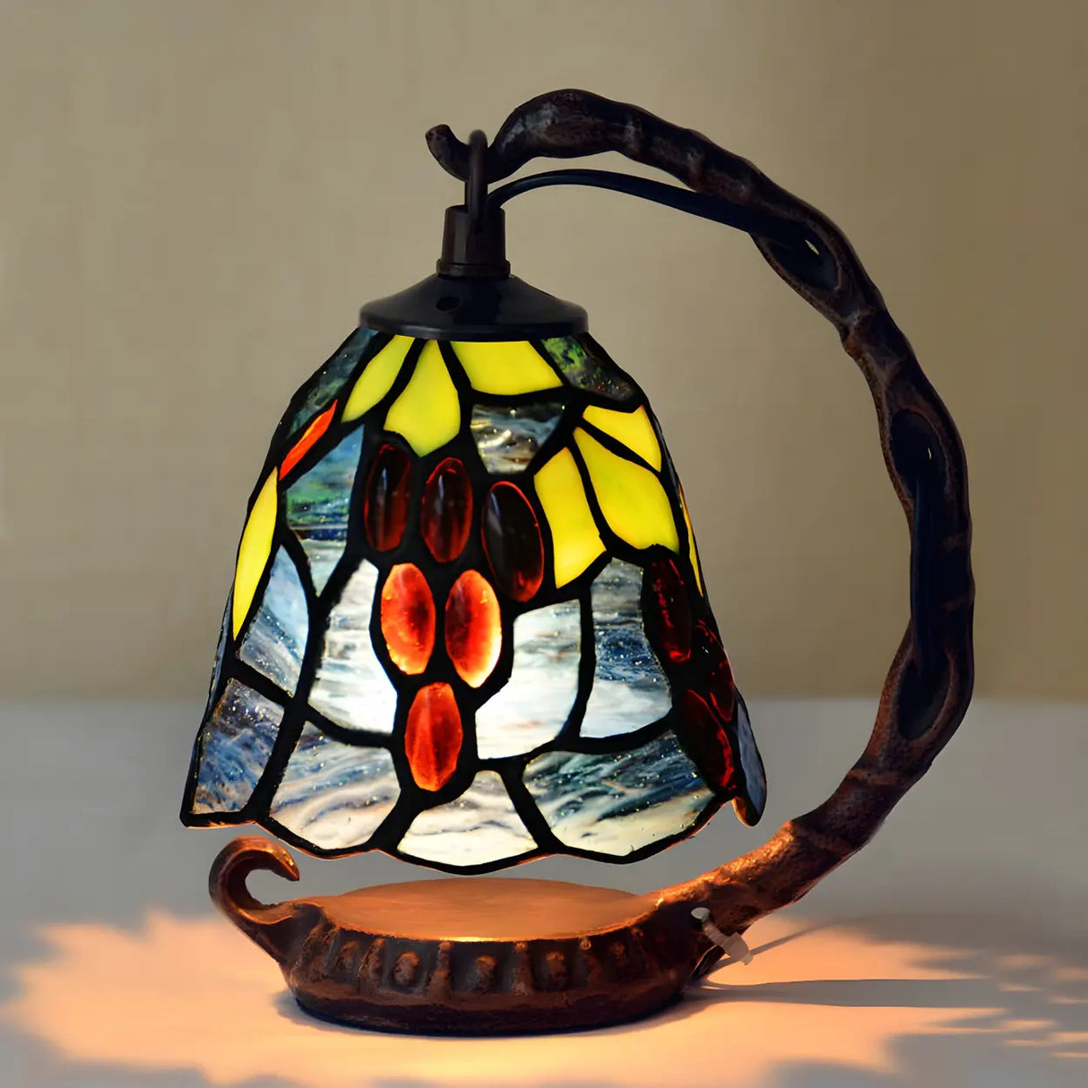 Elegant Tiffany Bell Stained Glass Curved Table Lamp Image - 2