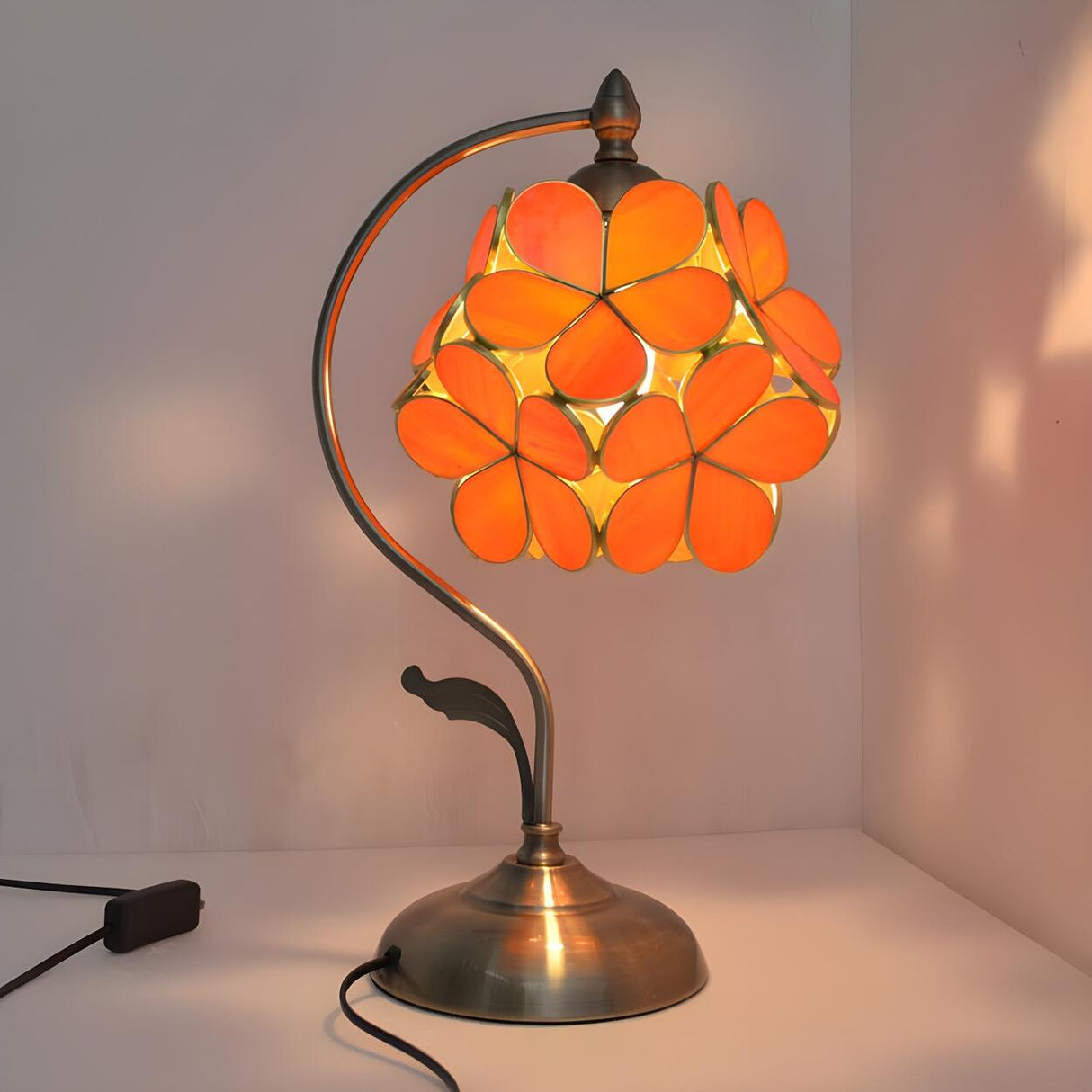 Elegant Tiffany Cherry Blossoms Ball Glass Table Lamp Image - 10