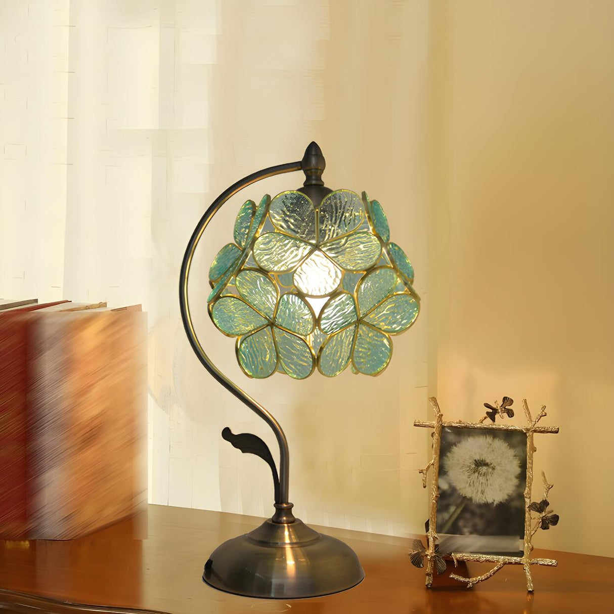 Elegant Tiffany Cherry Blossoms Ball Glass Table Lamp Image - 3