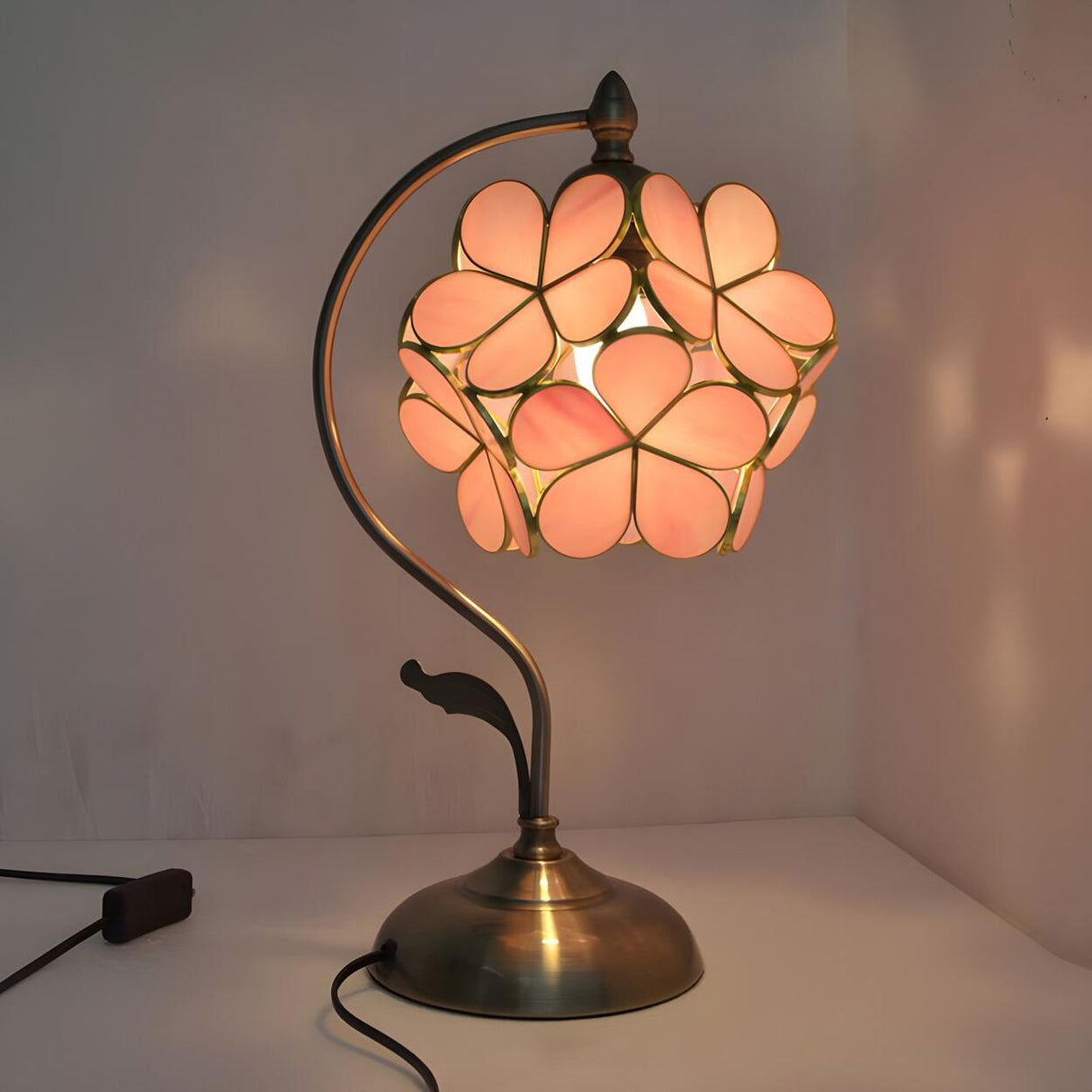 Elegant Tiffany Cherry Blossoms Ball Glass Table Lamp Image - 9