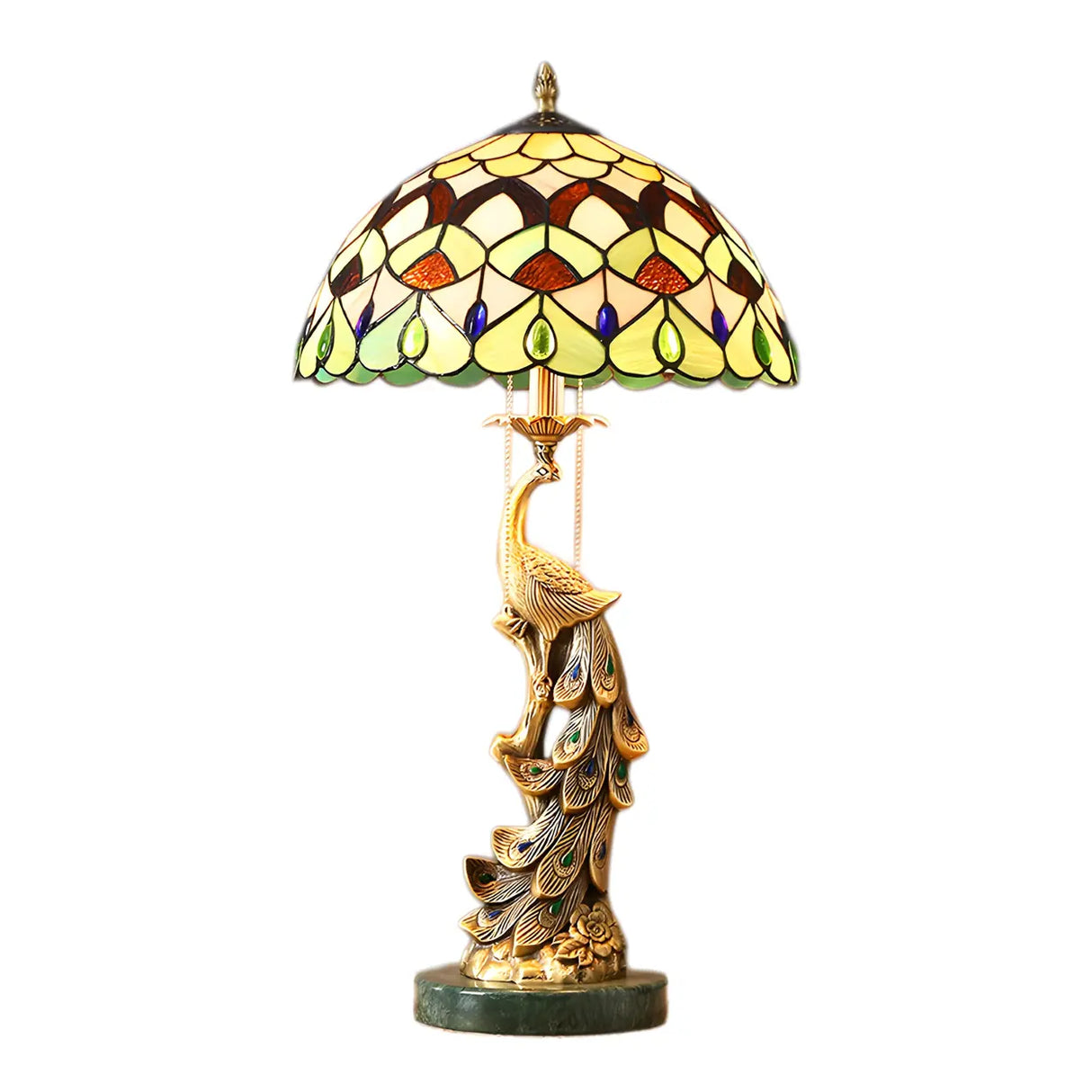 Elegant Tiffany Phoenix Dome Stained Glass Table Lamp Image - 6