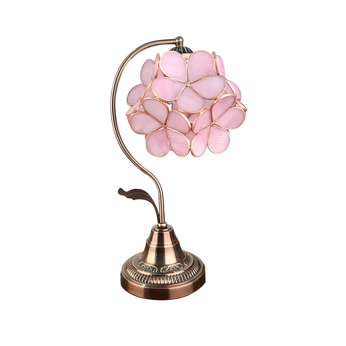 Elegant Tiffany Pink Glass Petal Bloom Decor Desk Lamp Image - 3