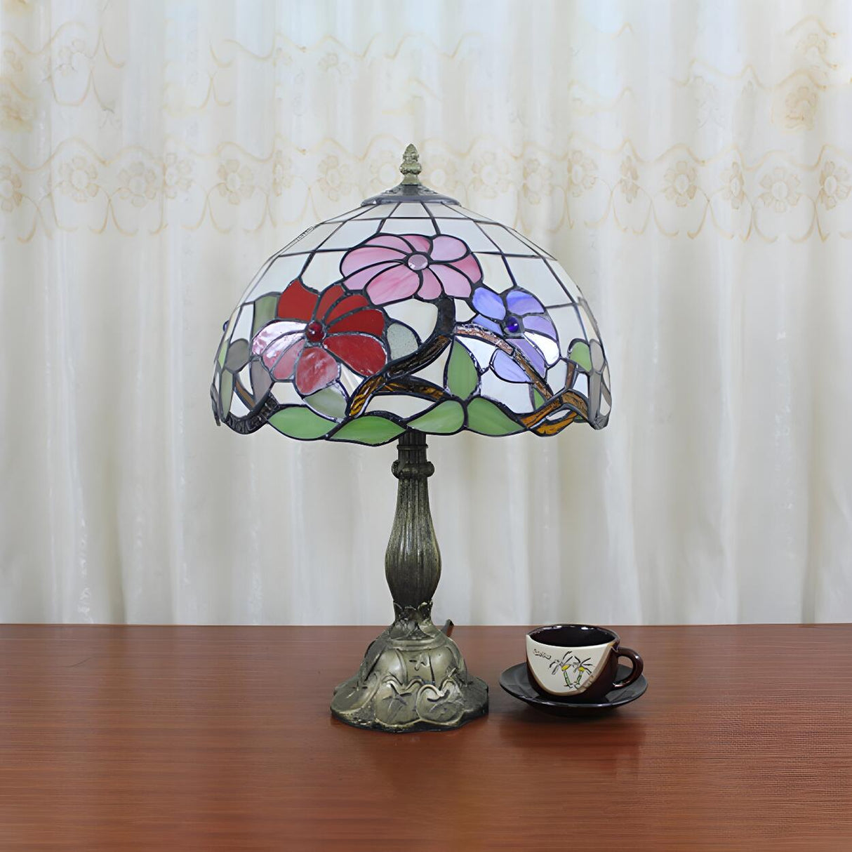 Elegant Tiffany Stained Glass Dome Decor Table Lamp Image - 17