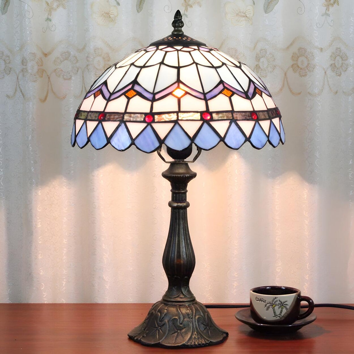 Elegant Tiffany Stained Glass Dome Decor Table Lamp Image - 20