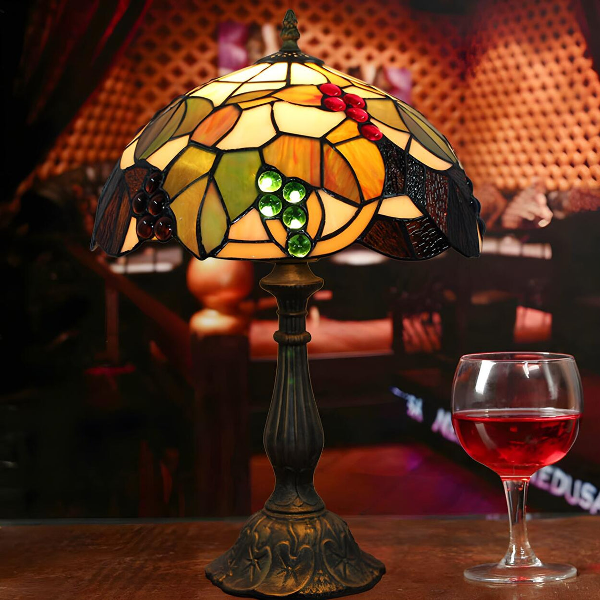 Elegant Tiffany Stained Glass Dome Decor Table Lamp Image - 7