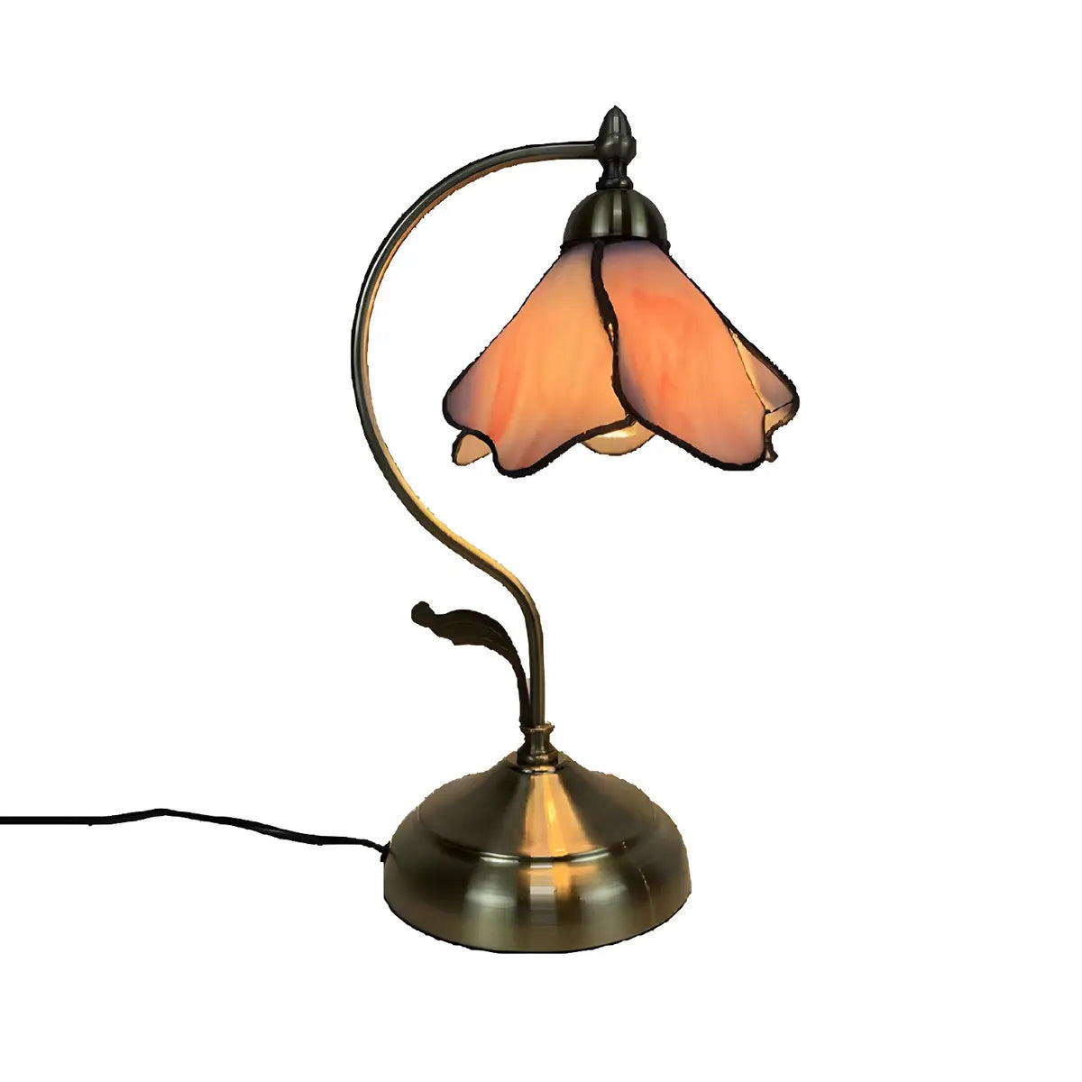 Elegant Tiffany Tapered Glass Shade Metal Table Lamp Image - 10