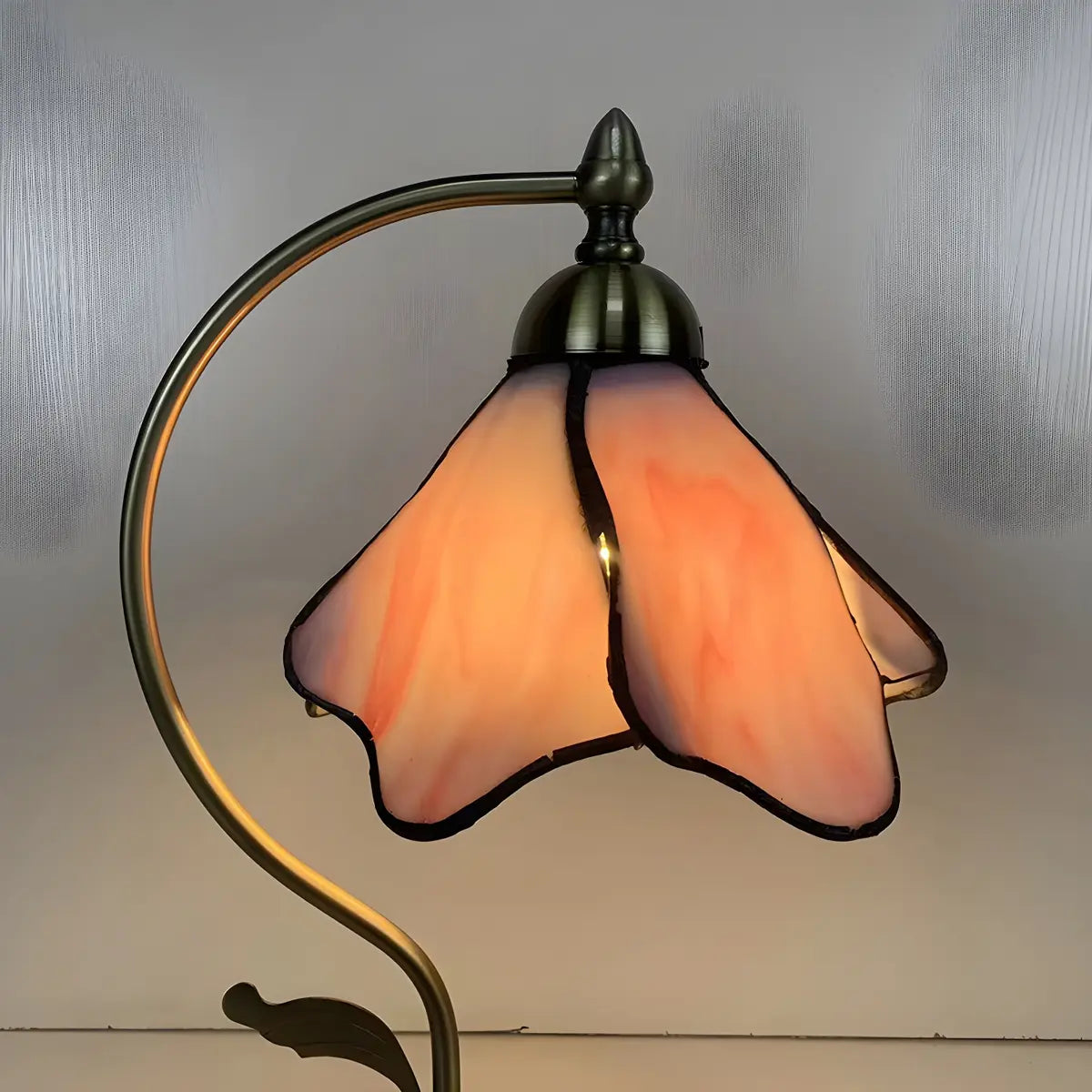 Elegant Tiffany Tapered Glass Shade Metal Table Lamp Image - 13