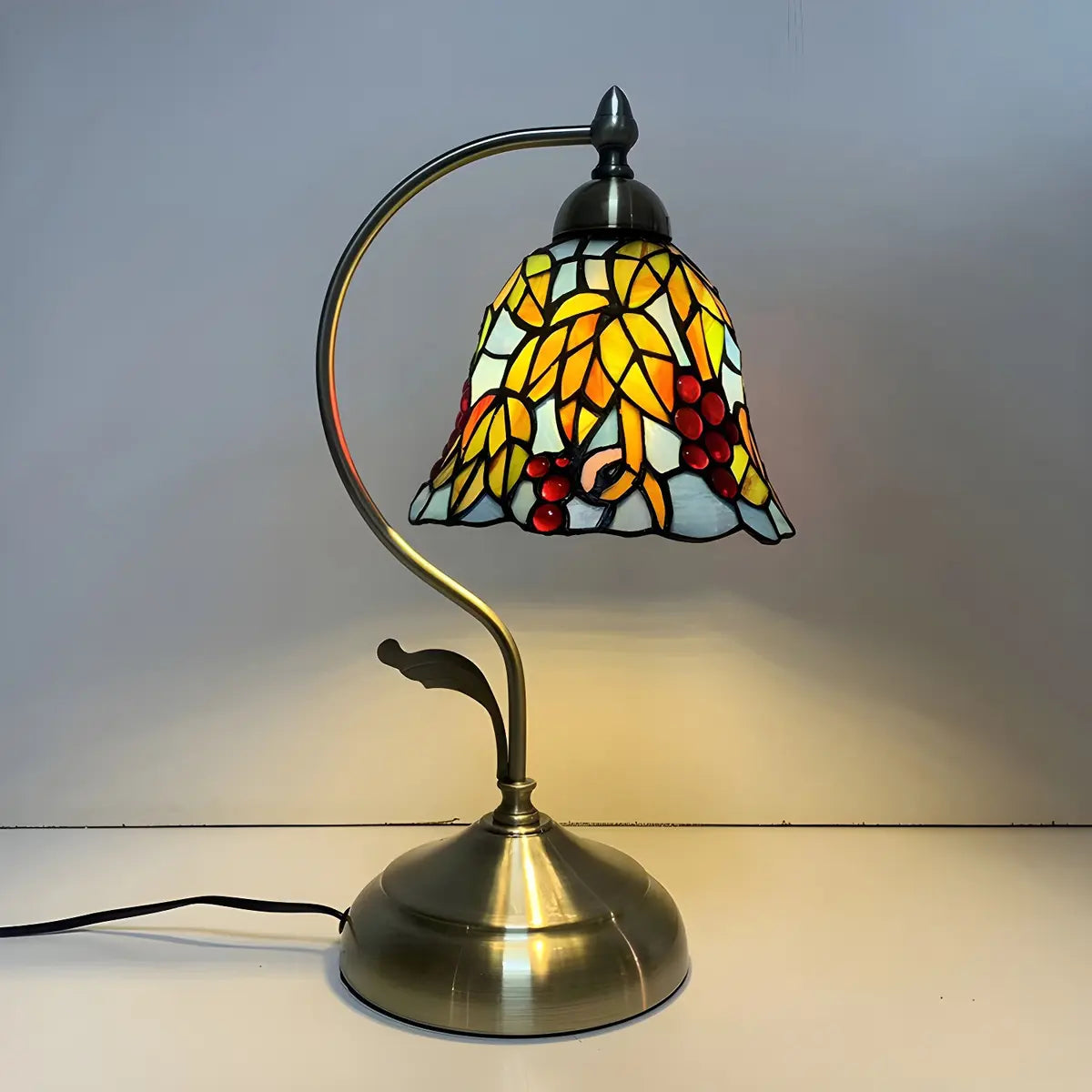 Elegant Tiffany Tapered Glass Shade Metal Table Lamp Image - 14