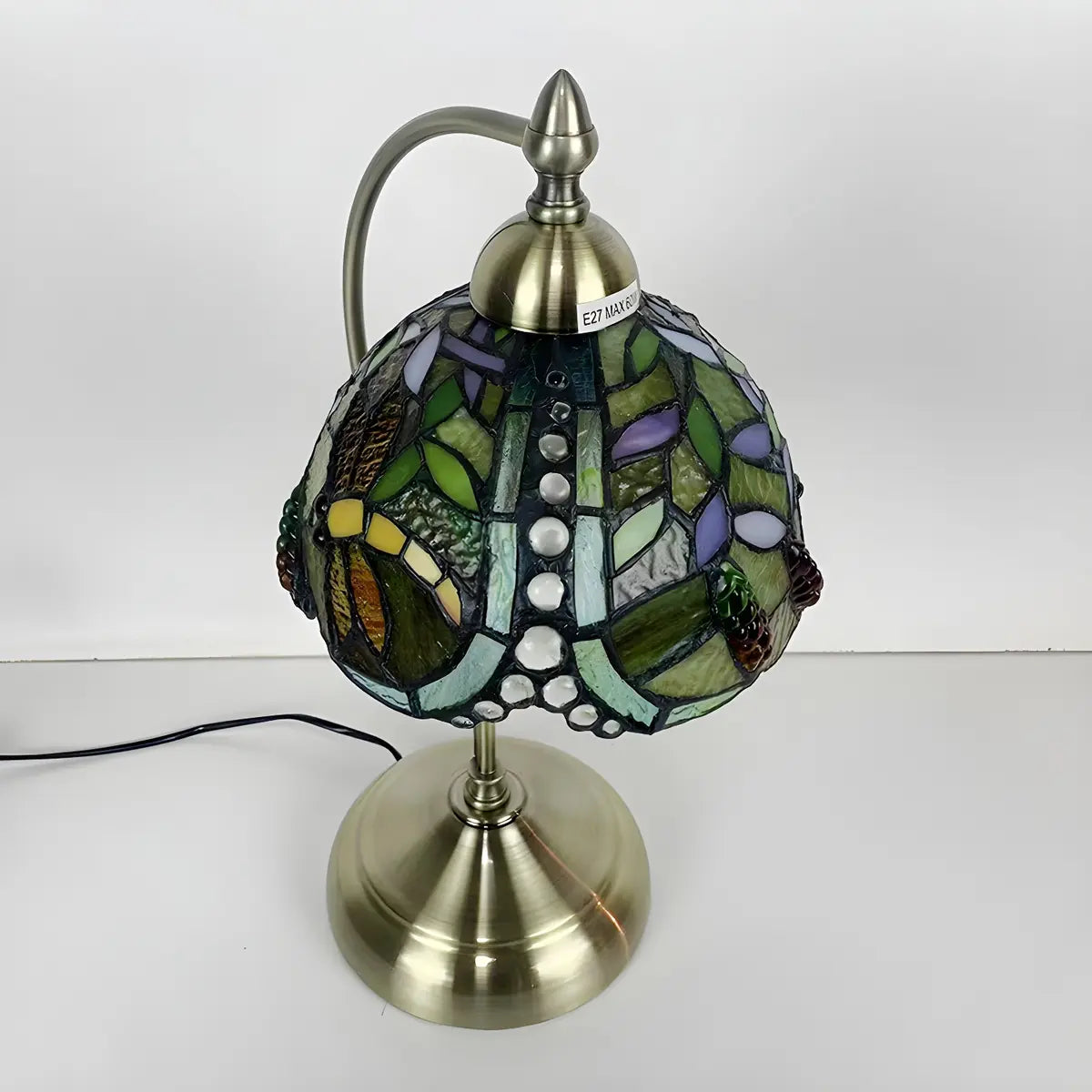 Elegant Tiffany Tapered Glass Shade Metal Table Lamp Image - 16