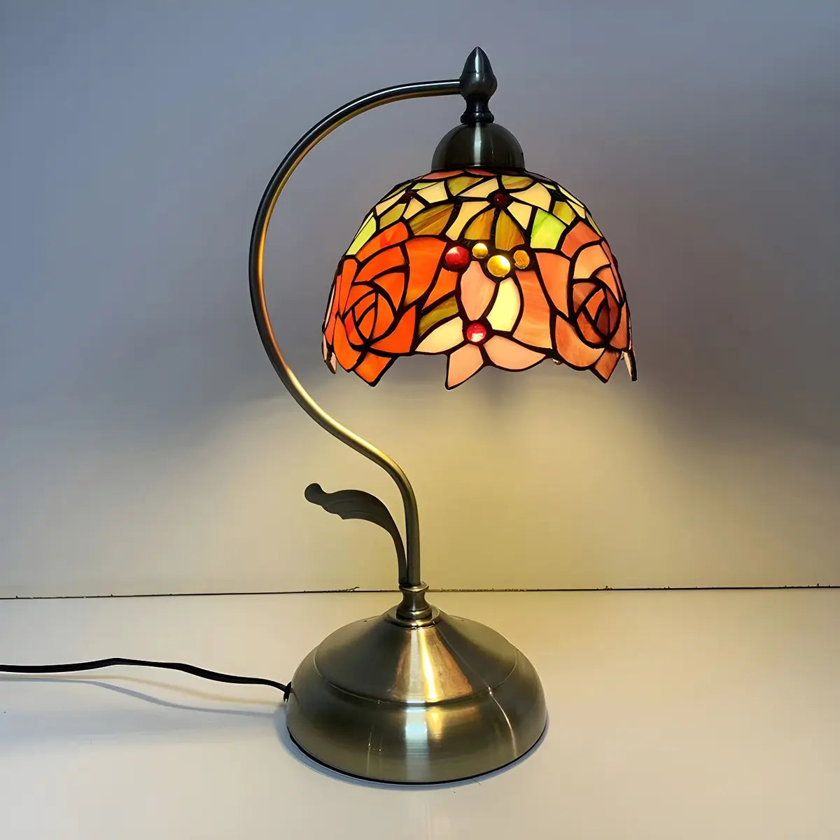 Elegant Tiffany Tapered Glass Shade Metal Table Lamp Image - 2