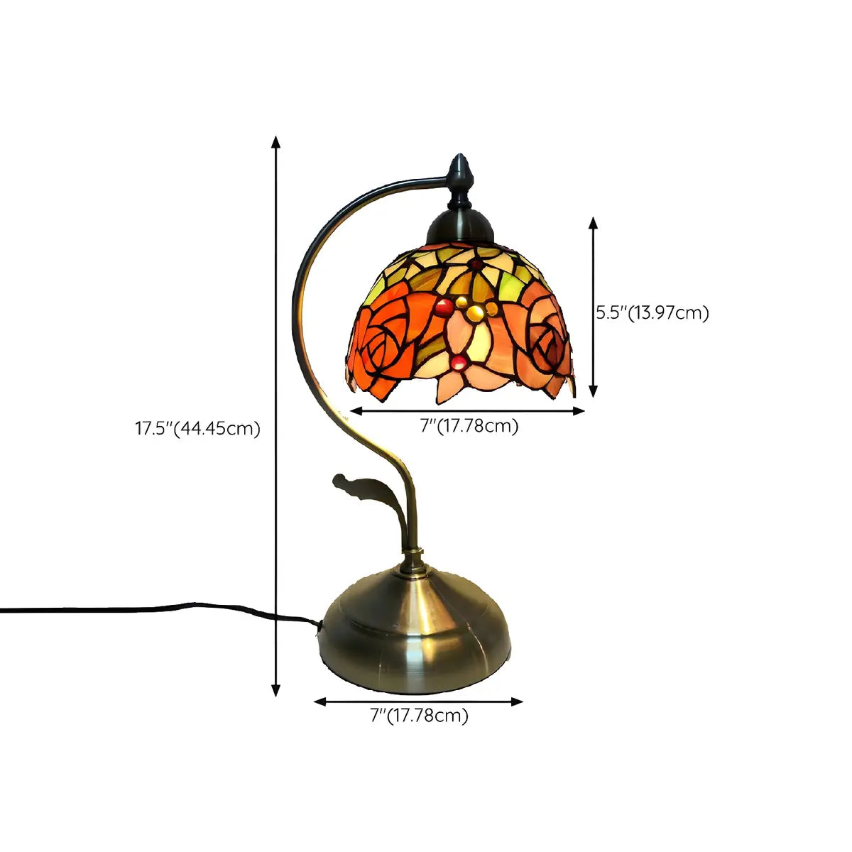 Elegant Tiffany Tapered Glass Shade Metal Table Lamp 