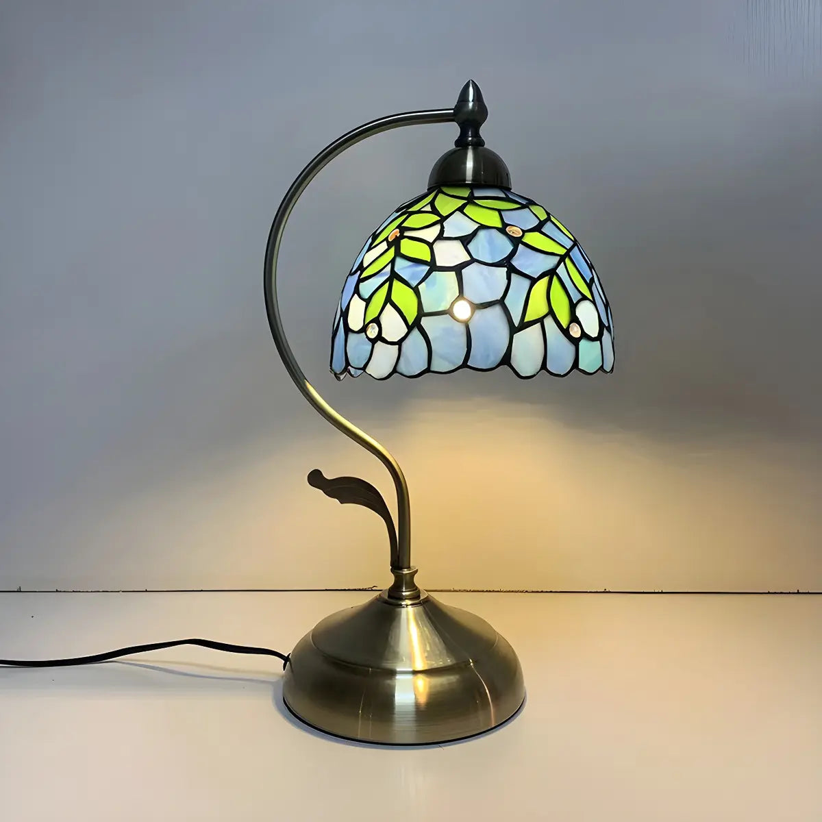 Elegant Tiffany Tapered Glass Shade Metal Table Lamp Image - 9