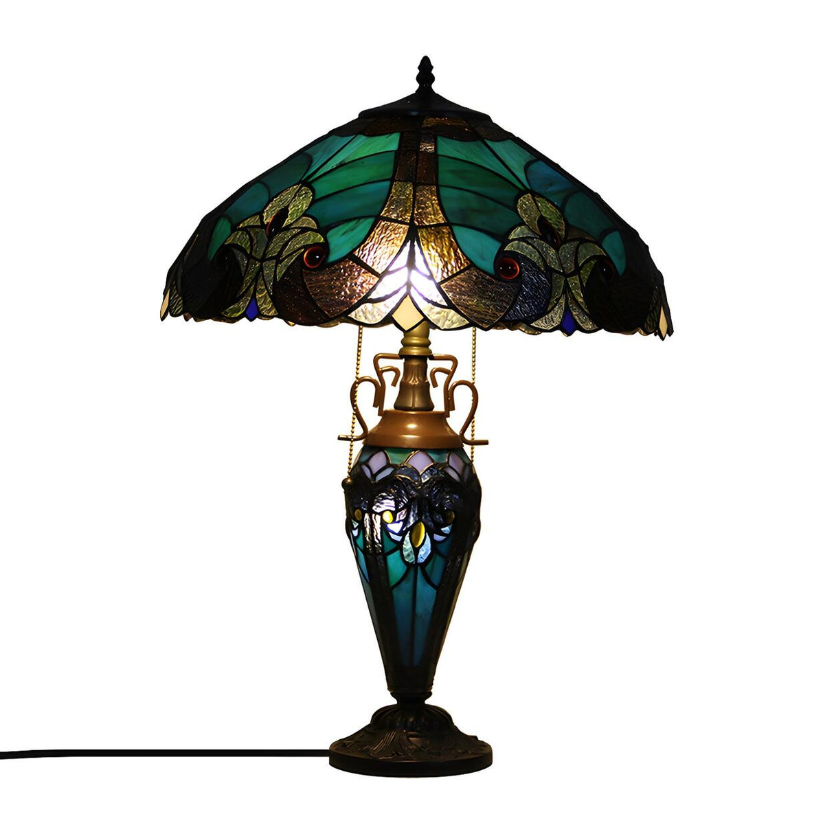 Elegant Tiffany Umbrella Lampshade Vase Base Table Lamp Image - 5