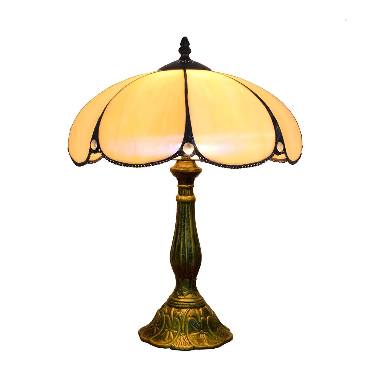 Elegant Tiffany Yellow Flower Metal Base Table Lamp Image - 5