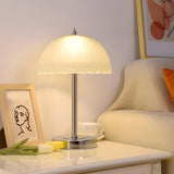 Elegant Umbrella Dome Glass Shade White LED Table Lamp Image - 13