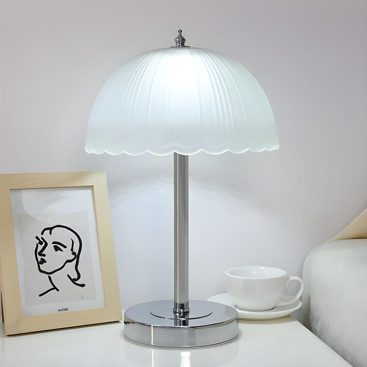 Elegant Umbrella Dome Glass Shade White LED Table Lamp Image - 15