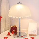 Elegant Umbrella Dome Glass Shade White LED Table Lamp Image - 3