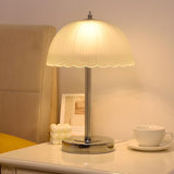 Elegant Umbrella Dome Glass Shade White LED Table Lamp Image - 7