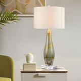 Elegant Vase Base Drum Shaped Fabric Shade Table Lamp Image - 1