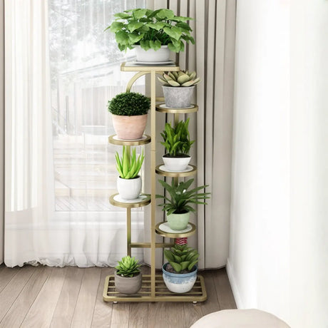 Elegant Vertical Metal Frame Indoor Plant Stand Gold Image - 1