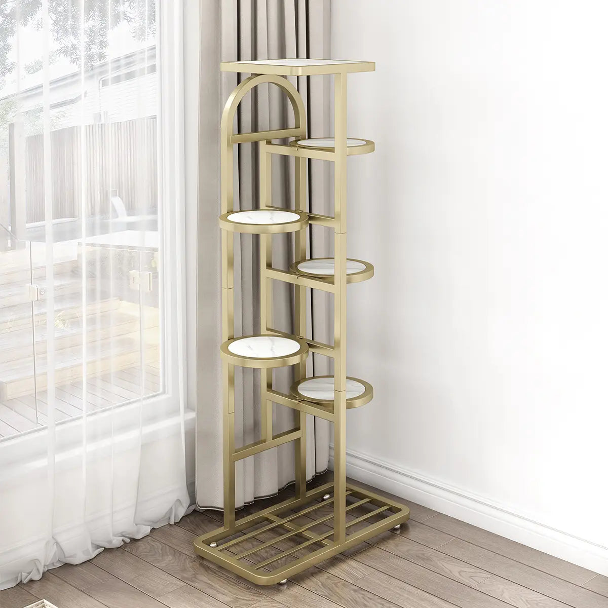 Elegant Vertical Metal Frame Indoor Plant Stand Gold Image - 2