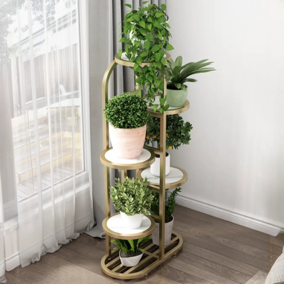 Elegant Vertical Metal Frame Indoor Plant Stand Gold Image - 4