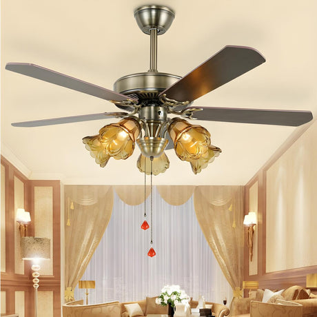 Elegant Vintage Flower Shade 5-Blade Ceiling Fan Light Image - 1