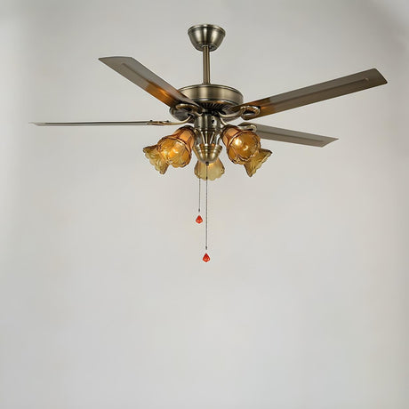 Elegant Vintage Flower Shade 5-Blade Ceiling Fan Light Image - 2