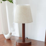 Elegant Walnut Finish Barrel Pleated Shade Table Lamp Image - 5