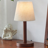 Elegant Walnut Finish Barrel Pleated Shade Table Lamp Image - 6